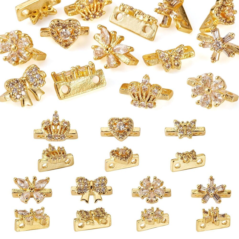 4417 Pandahall 14Pcs 2-Holes Cubic Zirconia Connector Charms Real 18K Gold